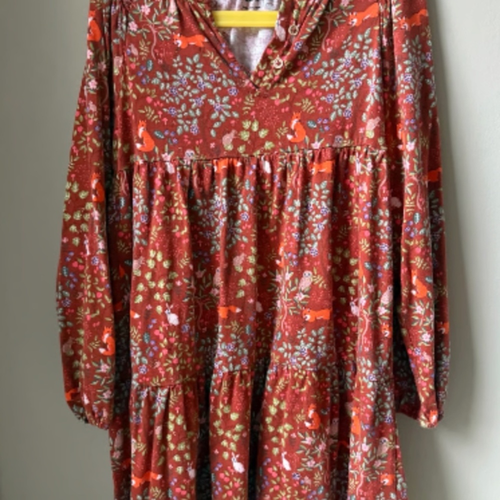 Mini Boden Fox Fall Tiered Woodland Dress 8/9